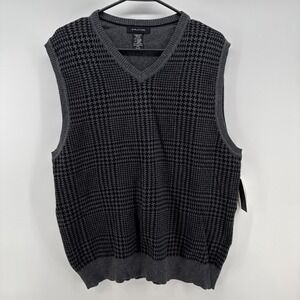 Vtg STRUCTURE Wool Blend Sweater Vest Sz XL Gray Black Herringbone Preppy 80 90s